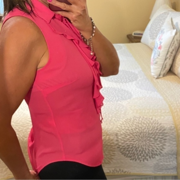 TAHARI ARTHUR S. CEVIE size small pink ruffle sleeveless top - Picture 3 of 9